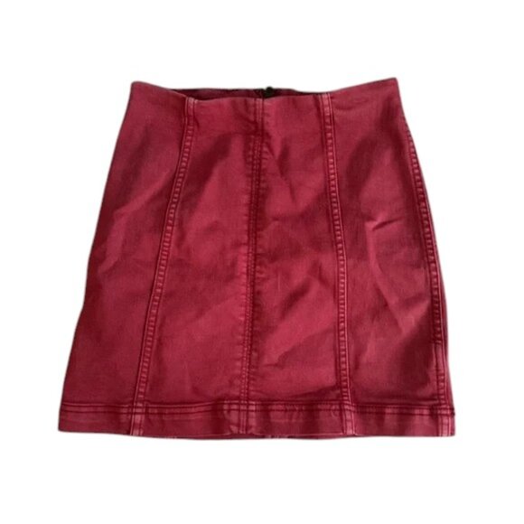 Free People Red Denim High Waisted Mini Fall Inspired Skirt EUC Size 0 - Picture 1 of 5